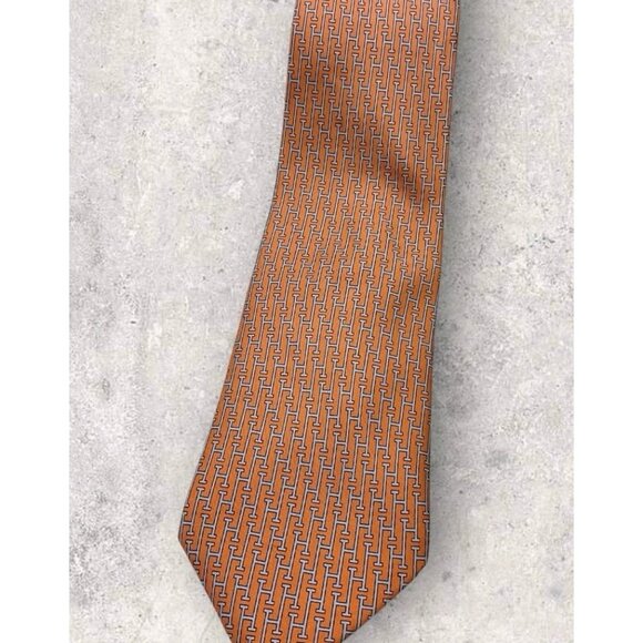 HERMÈS 5263 SA Silk Tie FRANCE XL Orange Monogram H W:3.7" EUC - Picture 6 of 6